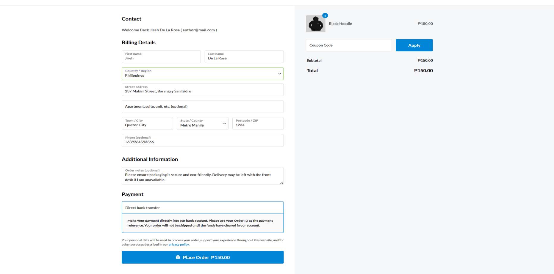 All In One Ecommerce Store Checkout Page